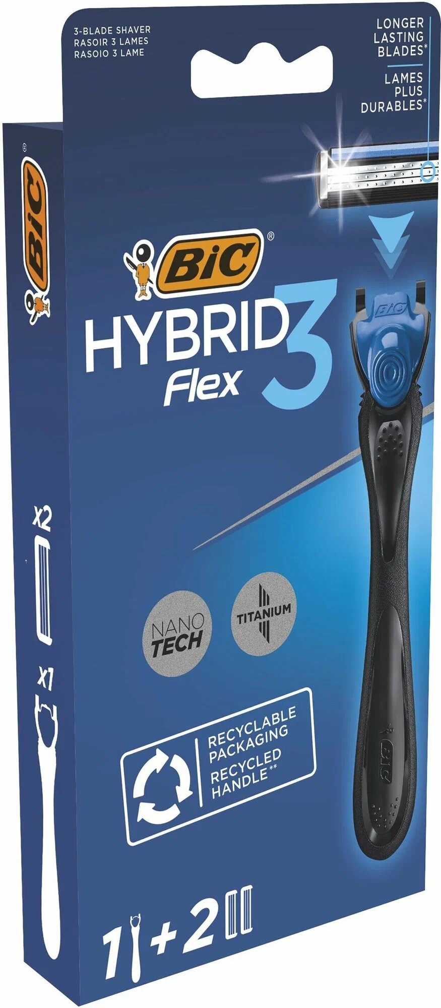 Бритвенный станок BIC Flex 3 Hybrid 2 кассеты нержавеющая сталь плавающая головка