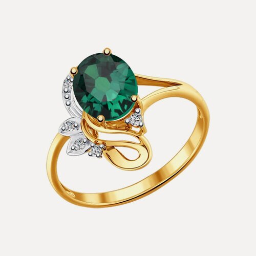 Изображение товара Кольцо, красное золото, 585 проба, изумруд синтетический, фианит