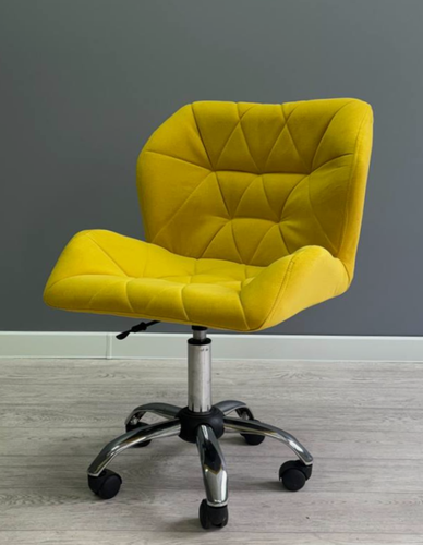 Изображение товара Стул для мастера со спинкой, Ракушка, большой, FitBest, велюр, хром, колеса, желтый
