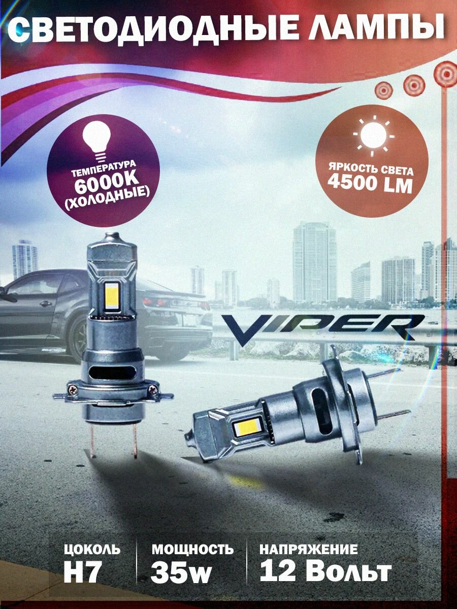 Светодиодные лампы H7 для Kia Optima 2015-2025 / Дальний свет Фары ксенон VIPER PRO, автомобильные LED лампочки