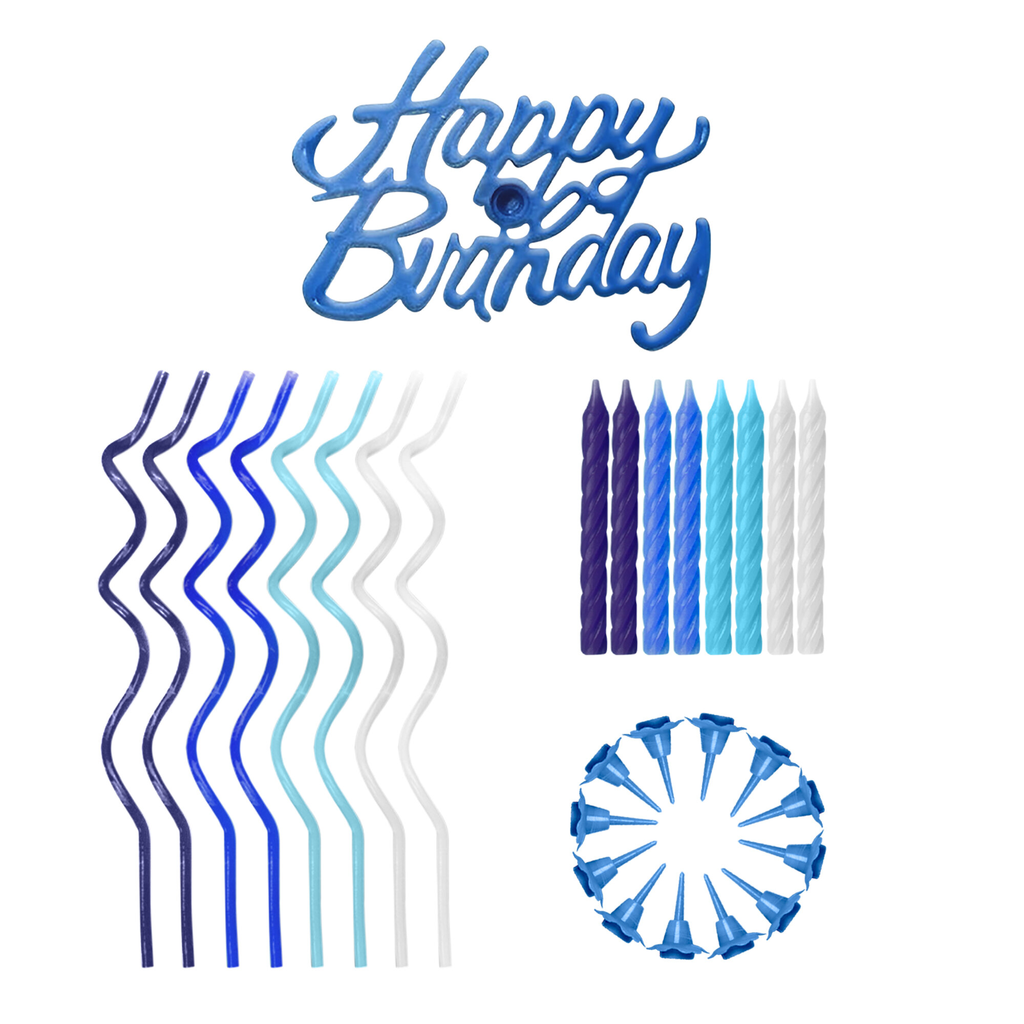 Свечи и топпер для торта Fiolento "Happy Birthday на 1 годик", большой набор 25 штук, голубой — фото 1