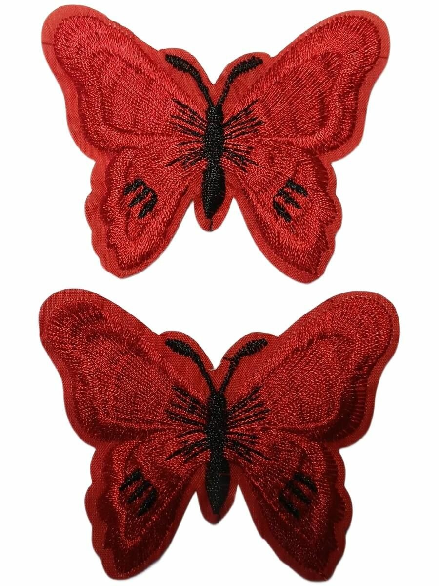 Термоаппликация, патч *Бабочки*2 шт.(5.5х7см.)красные, на одежду