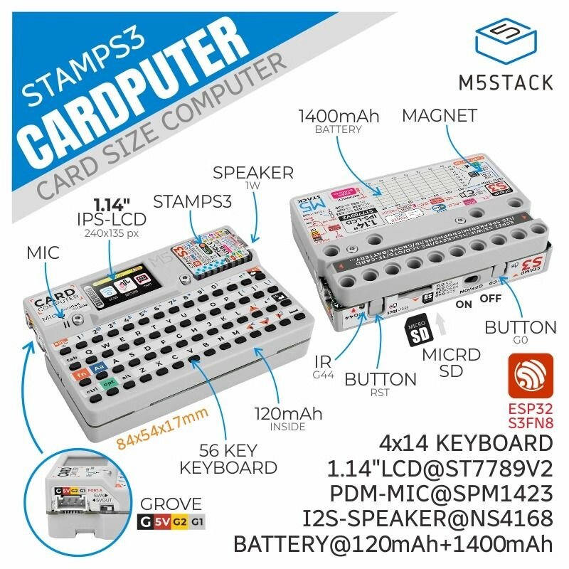 M55Stack Cardputer с набором разработки M5stampS3 v1.1 56-клавишная Клавиатура