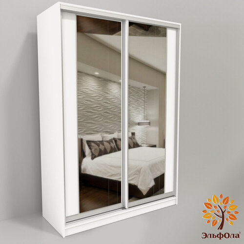 Изображение товара Шкаф купе ЭльфОла "Оптима" 120*45*240 см, белый шагрень, фасады вставка зеркальная