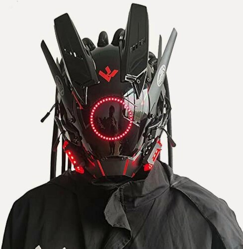 Изображение товара Маска киберпанка с круглыми огнями и косами, подходящая для вечеринок и музыкальных фестивалей.-SDCT