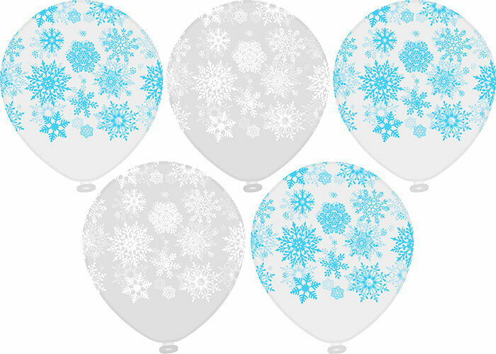 Воздушные шары Праздник Новый год Снежинки 1 дизайн 12"/30см  25шт