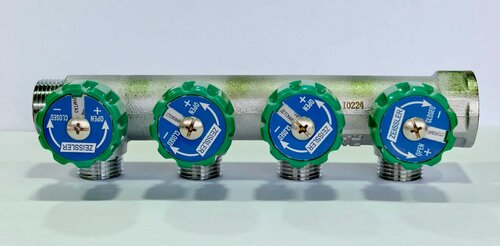 Изображение товара Коллектор регулирующий под евроконус, 4 отвода, 1"х3/4", Zeissler, ZSc.401.0604NE
