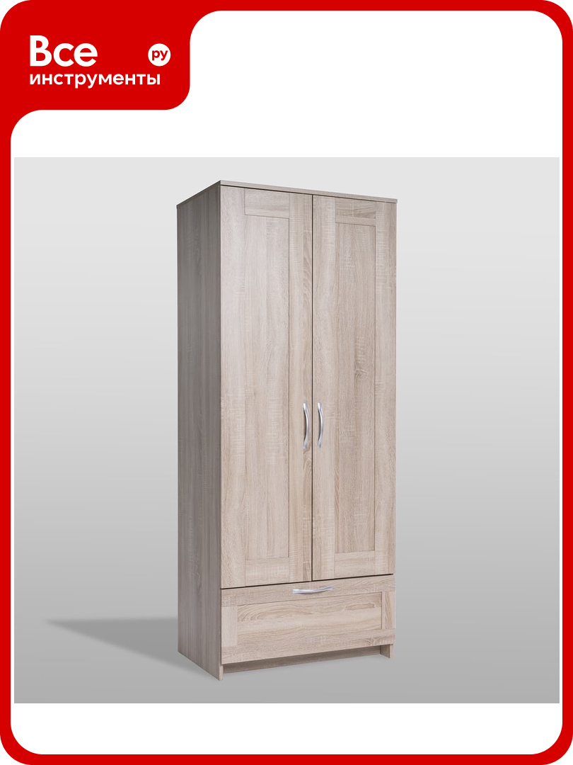 Шкаф Шведский Стандарт сириус 2 двери и 1 ящик, 78x50x190 см, бежевый, дуб сонома 2.02.01.020.3