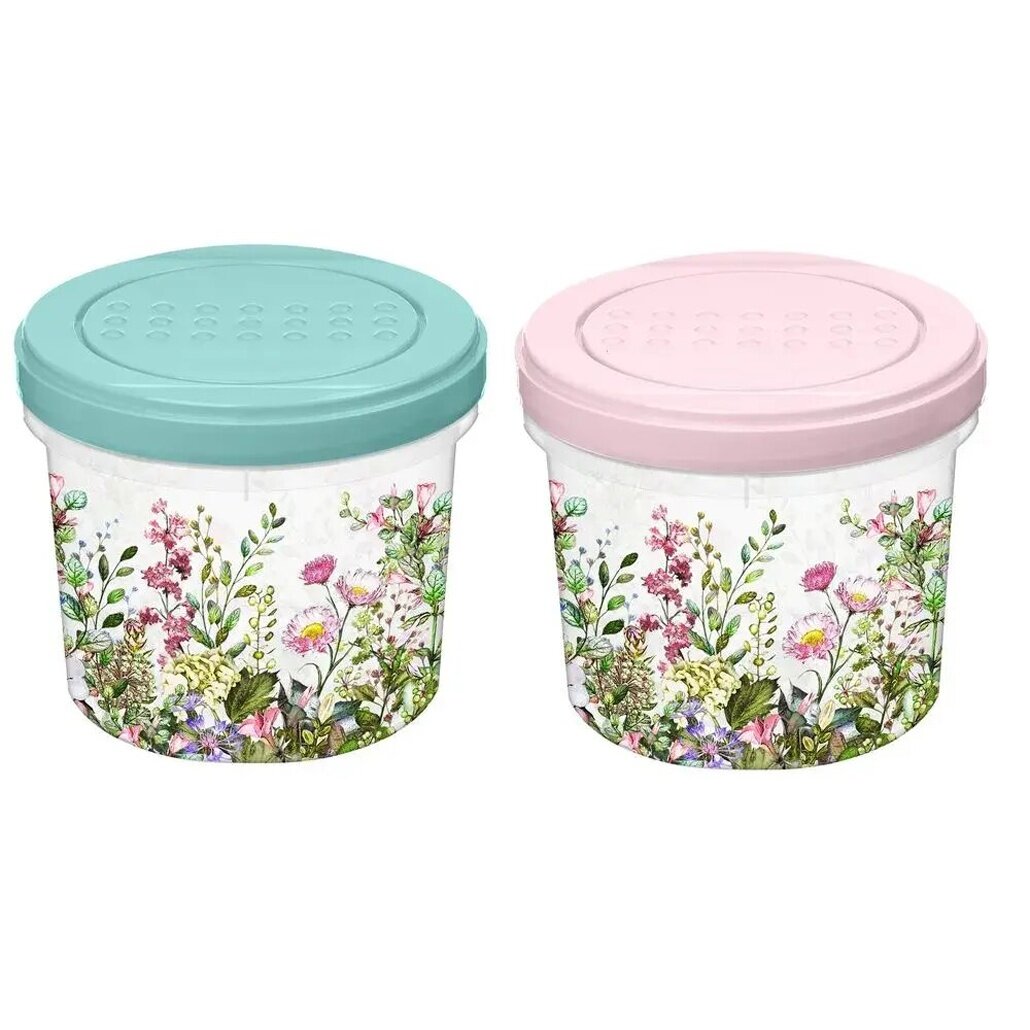 Банка с крышкой 07л «Цветущий луг» пластик прозрачный цвет крышки в ассортименте