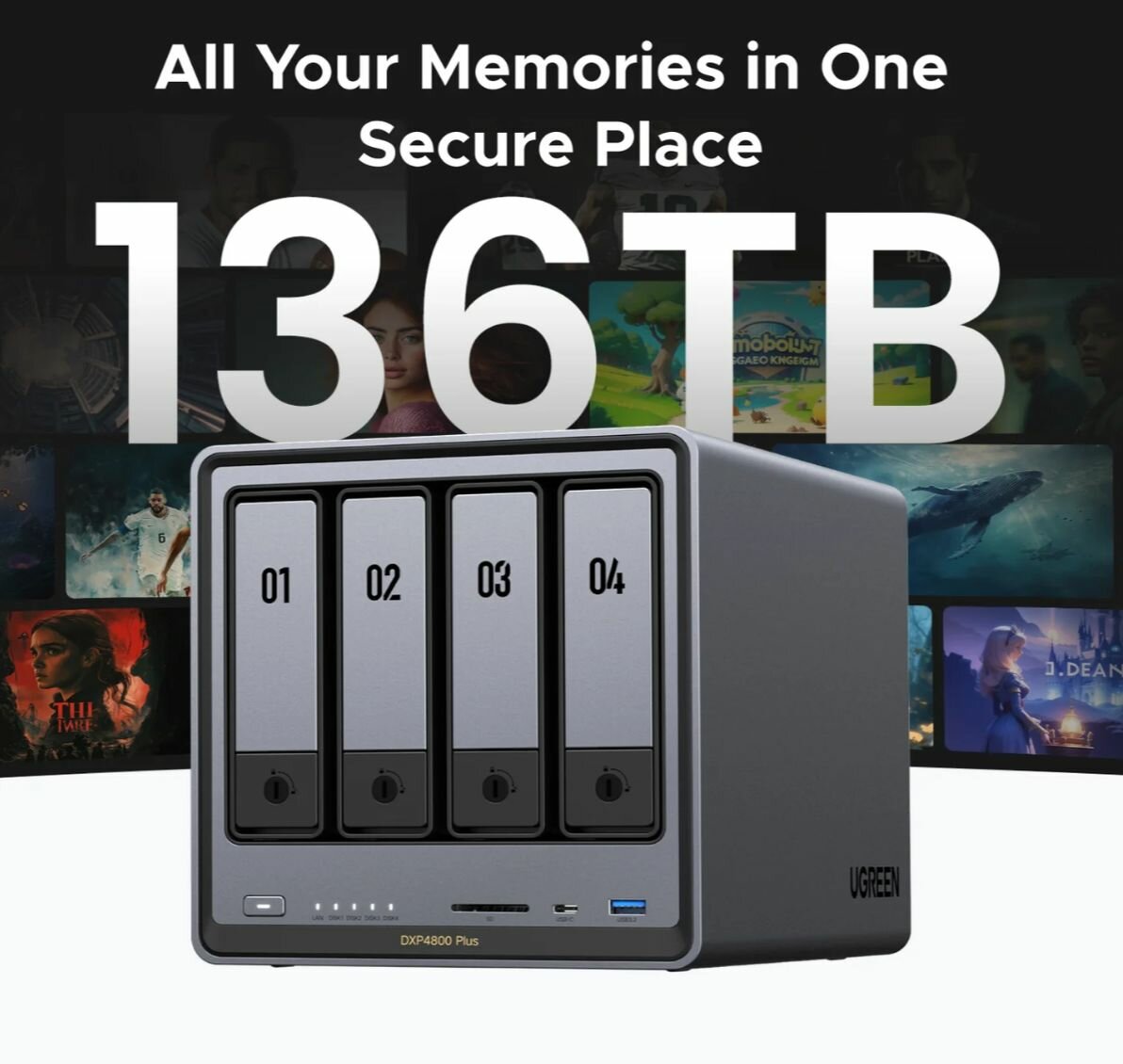 Ugreen NASync DXP4800 Plus 16G Сетевое Облачное Хранилище Медиасервис