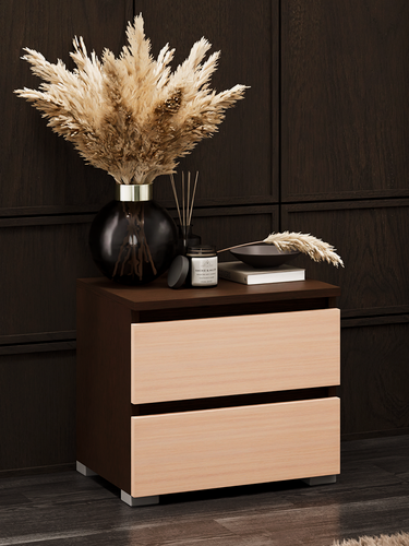 Изображение товара Тумба MFMaster Vitto-51, венге-дуб молочный, ЛДСП, роликовые направляющие, 2 ящика