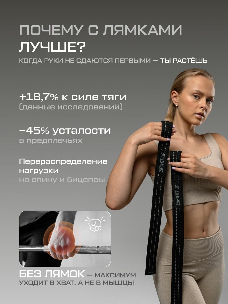 Лямки FITFILIP, для тяги и штанги, чёрные, комплект 2шт, 58 см — фото 1