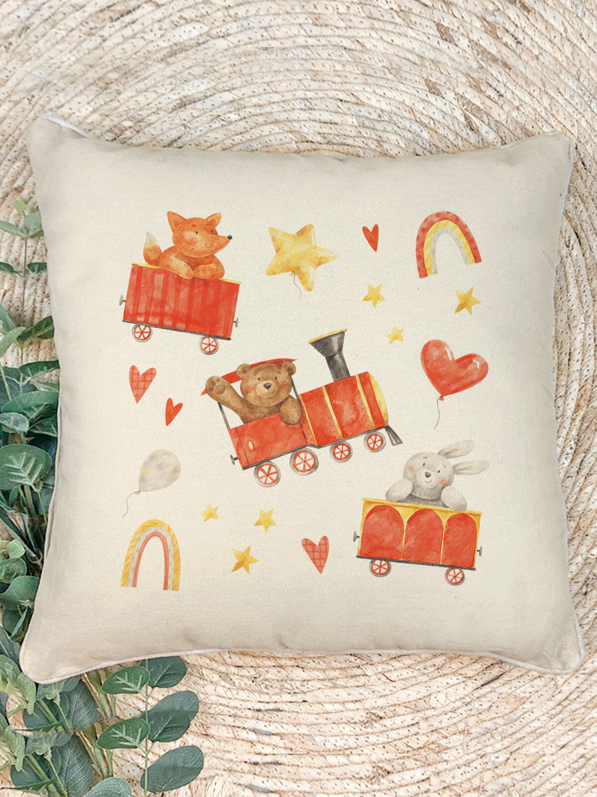 Наволочка для декоративной подушки Gerasim "Паровозик чух-чух", 41х41 см, эко-ткань хлопок/полиэфир