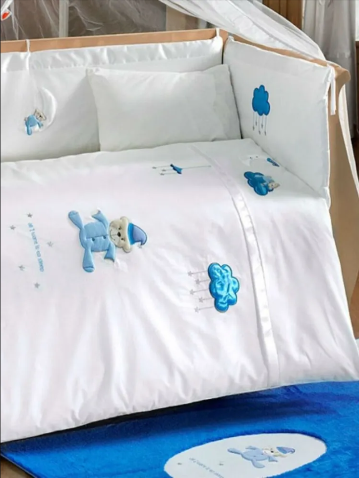 Комплект постельного белья Kidboo "Teddy Boo", 4 предмета, сатин, цвет голубой, 120x60 см — фото 1