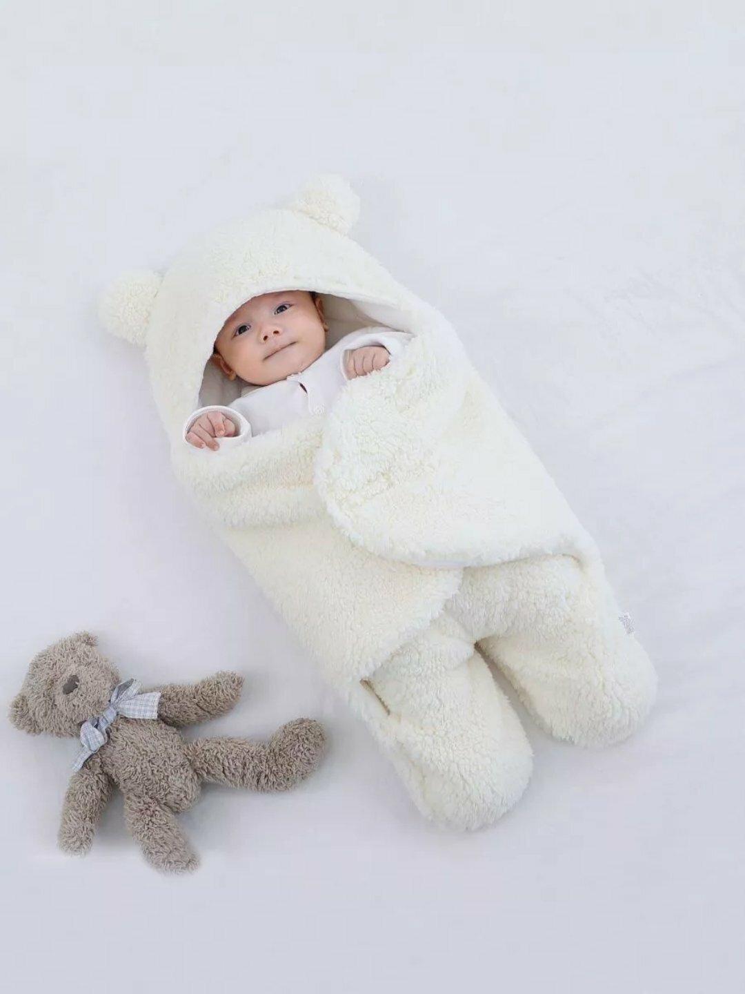 Детский конверт одеяло, пелёнка, плюшевый мишка с ушками, демисезонный