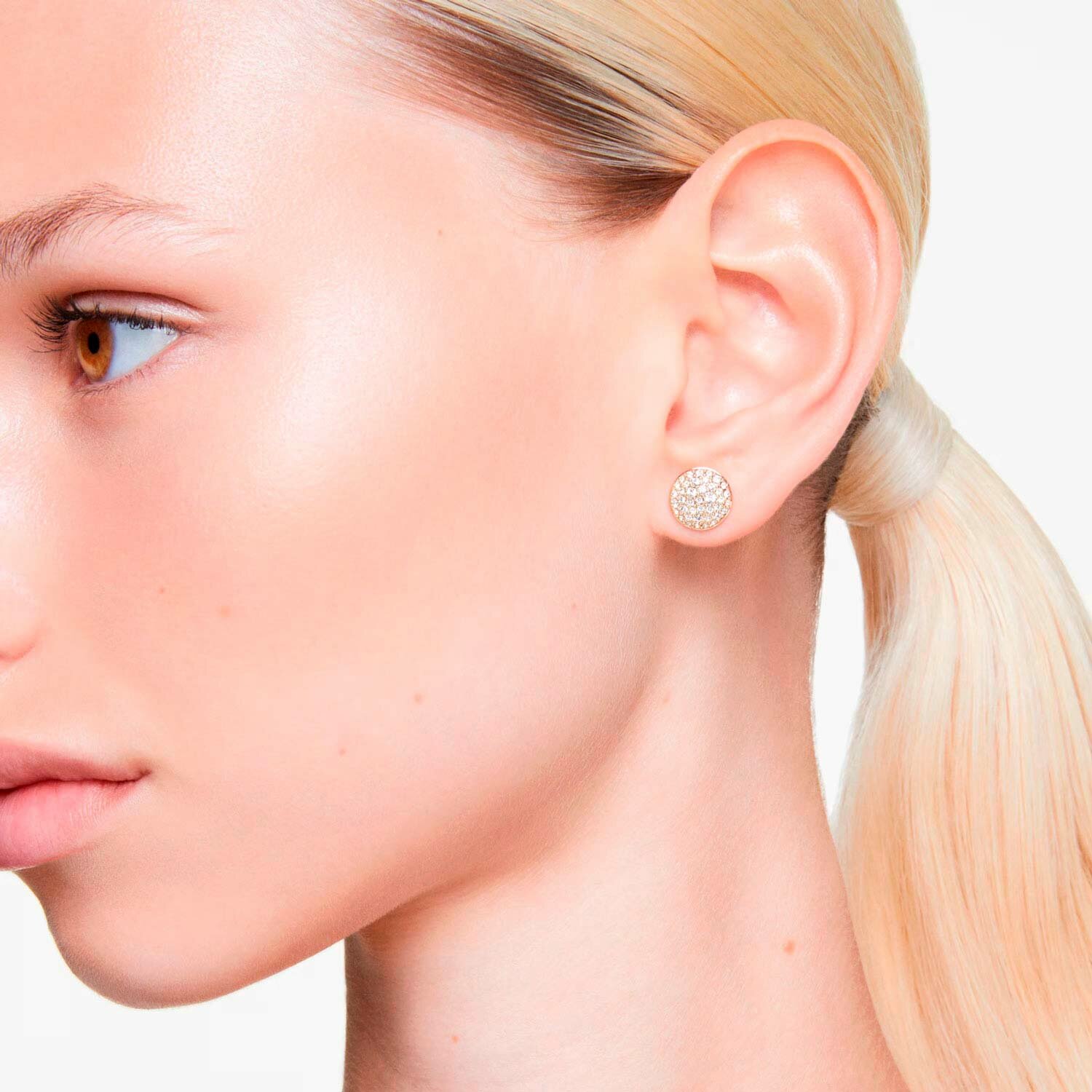 Серьги двусторонние SWAROVSKI, кристаллы Swarovski, размер 10 мм, золотой, белый — фото 1