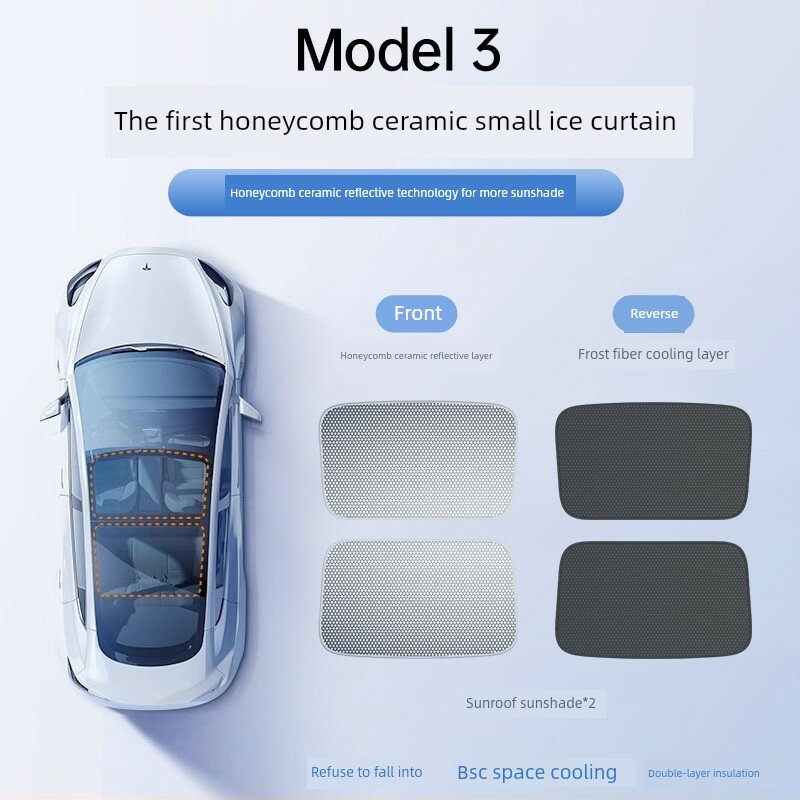 Солнцезащитный козырек для люка Tesla Model 3 с гофрированным керамическим отражателем, защита от УФ-лучей, не