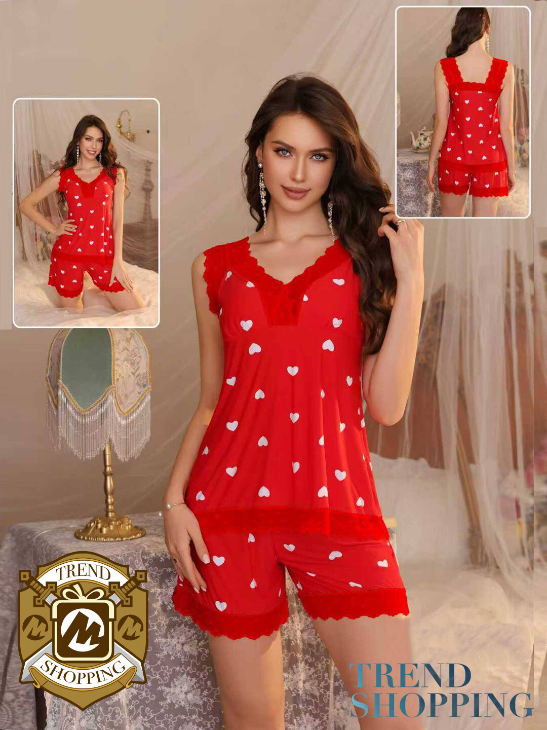 Пеньюар  1, размер 44-48, красный горох — фото 1