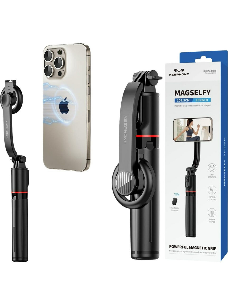 Keephone KP-LA04 Magselfy — регулируемый на 360 градусов Bluetooth стабилизатор для селфи с функцией MagSafe
