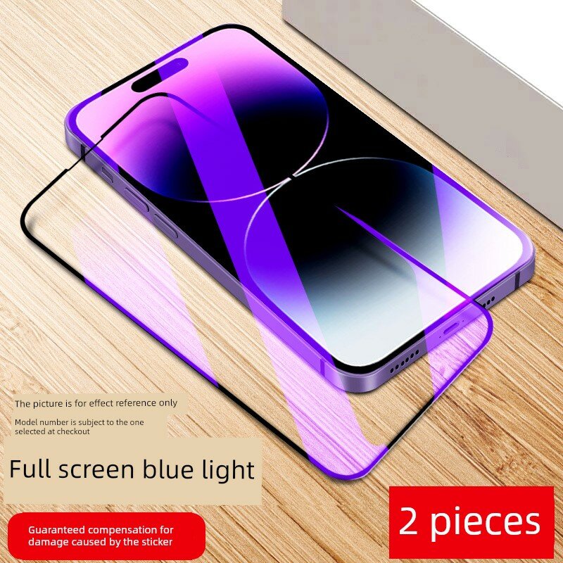 IPhone 14 Plus Диамантная полная покрытие стеклянный защитный экран, Фильтр синего света, 2 листа