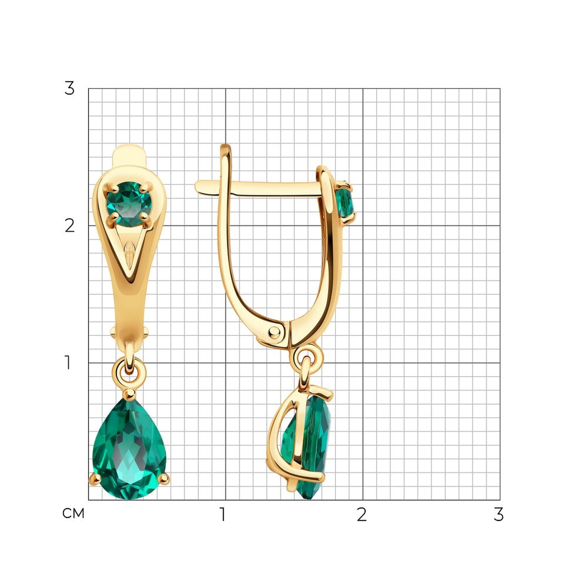 Серьги Diamant online, красное золото, 585 проба, изумруд синтетический, длина 2.3 см, , зелeный — фото 1
