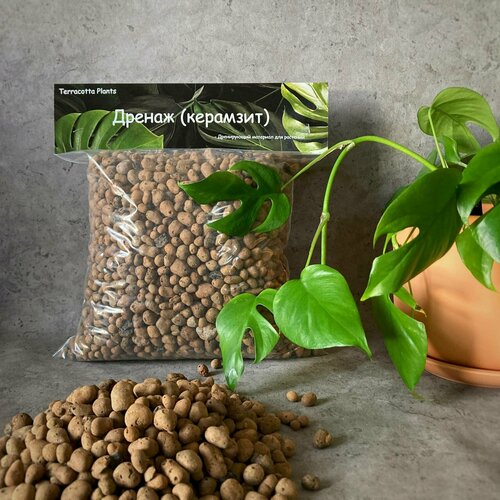 Керамзит для растений 2 литра, дренаж для цветов Terracotta Plants, фракция 5-10мм, глиняные камушки бежевый