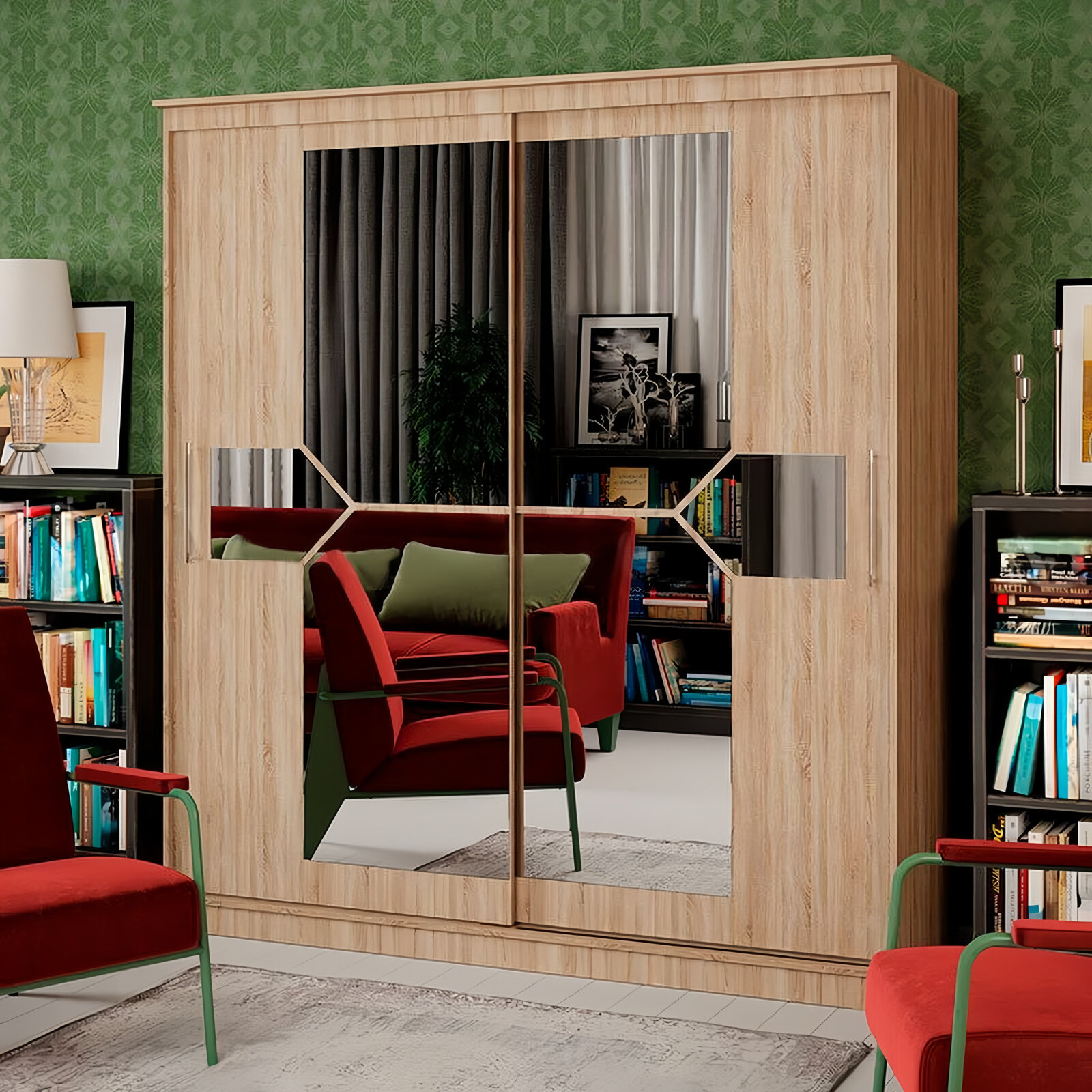 Шкаф-купе для одежды с зеркалом Элегант 170х220х65 см Дуб сонома