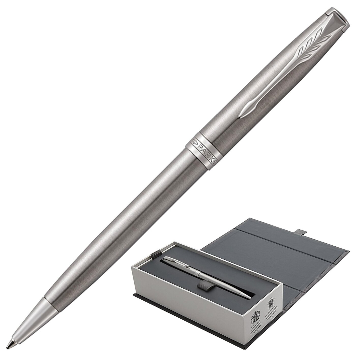 Ручка шариковая Parker "Sonnet Core Stainless Steel CT", корпус серебристый, палладиевые детали, черная (1931512)