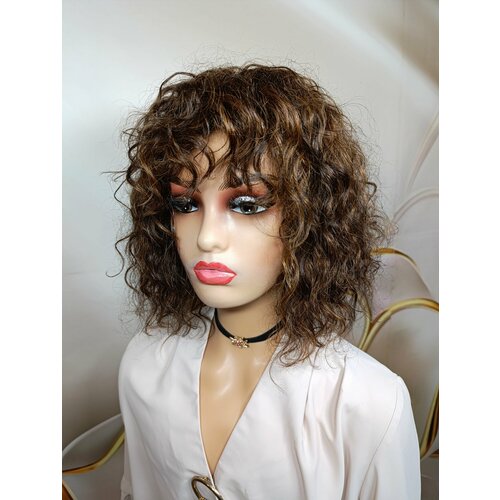 Парик из натуральных вьющихся волос темно русый длина 25 см 17500₽