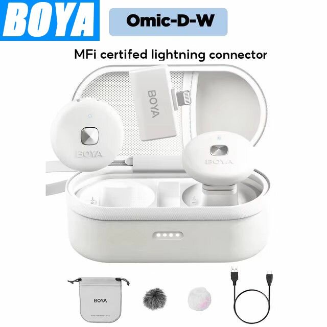 Двухканальная беспроводная микрофонная система BOYA Omic-D с частотой 2,4 ГГц (iOS Lightning), Белый