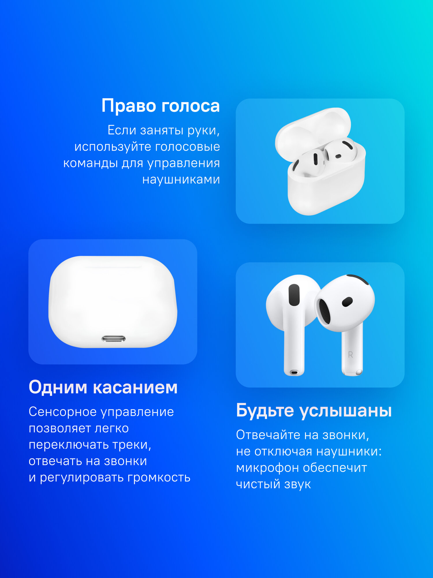 Наушники Apple A3050, A3053, A3058 AirPods 4, Bluetooth, вкладыши, белый [mxp63za/a] — фото 1