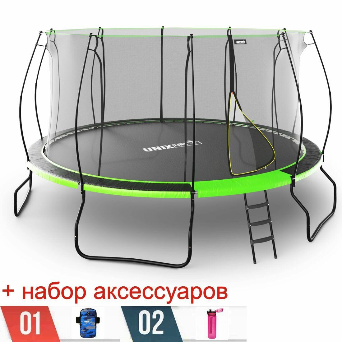 Батут UNIX Line 14 ft UFO Green + набор аксессуаров