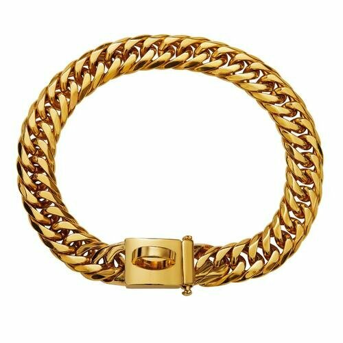 Ожерелье для собак Нержавеющая сталь 18K Золотое ожерелье 16MM Тяжелое шейное ожерелье Кубинские ювелирные украшения Большие ошейники для собак