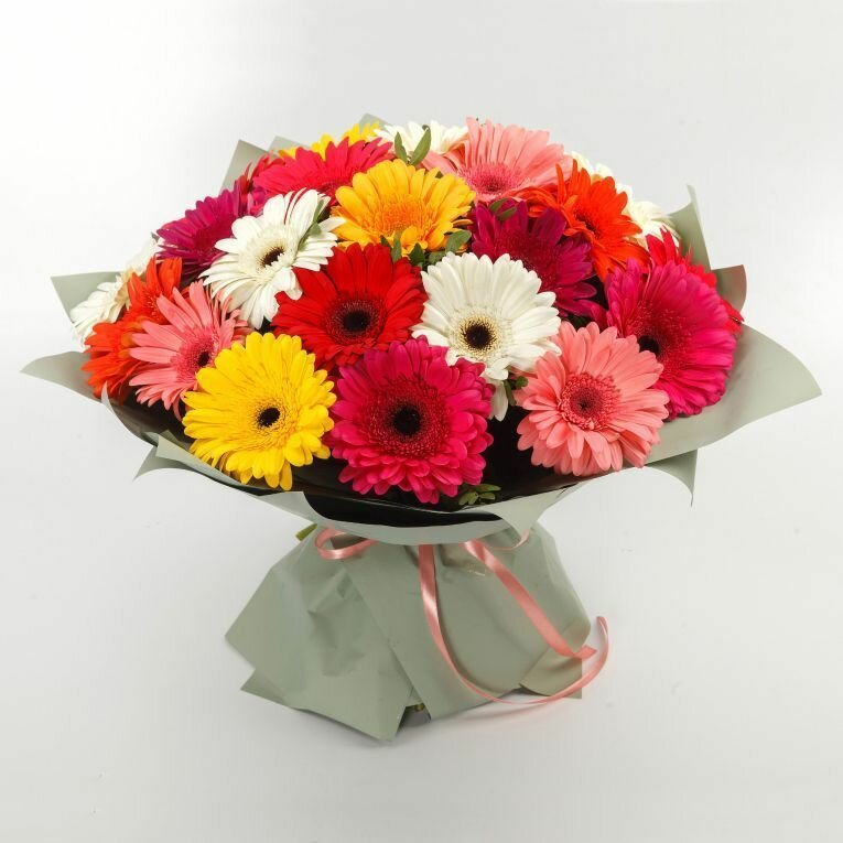 Букет "Яркий комплимент" герберы высота 30 см 23 цветка разноцветный