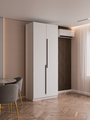 Изображение товара Шкаф распашной Тайлз - 1 с ящиками | ЛДСП Белый с черными ручками