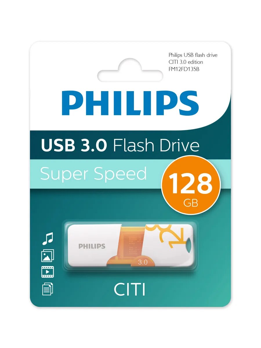 Флеш-накопитель Philips 128 GB CITI USB 3.0 FM12FD135B/97 белый/оранжевый