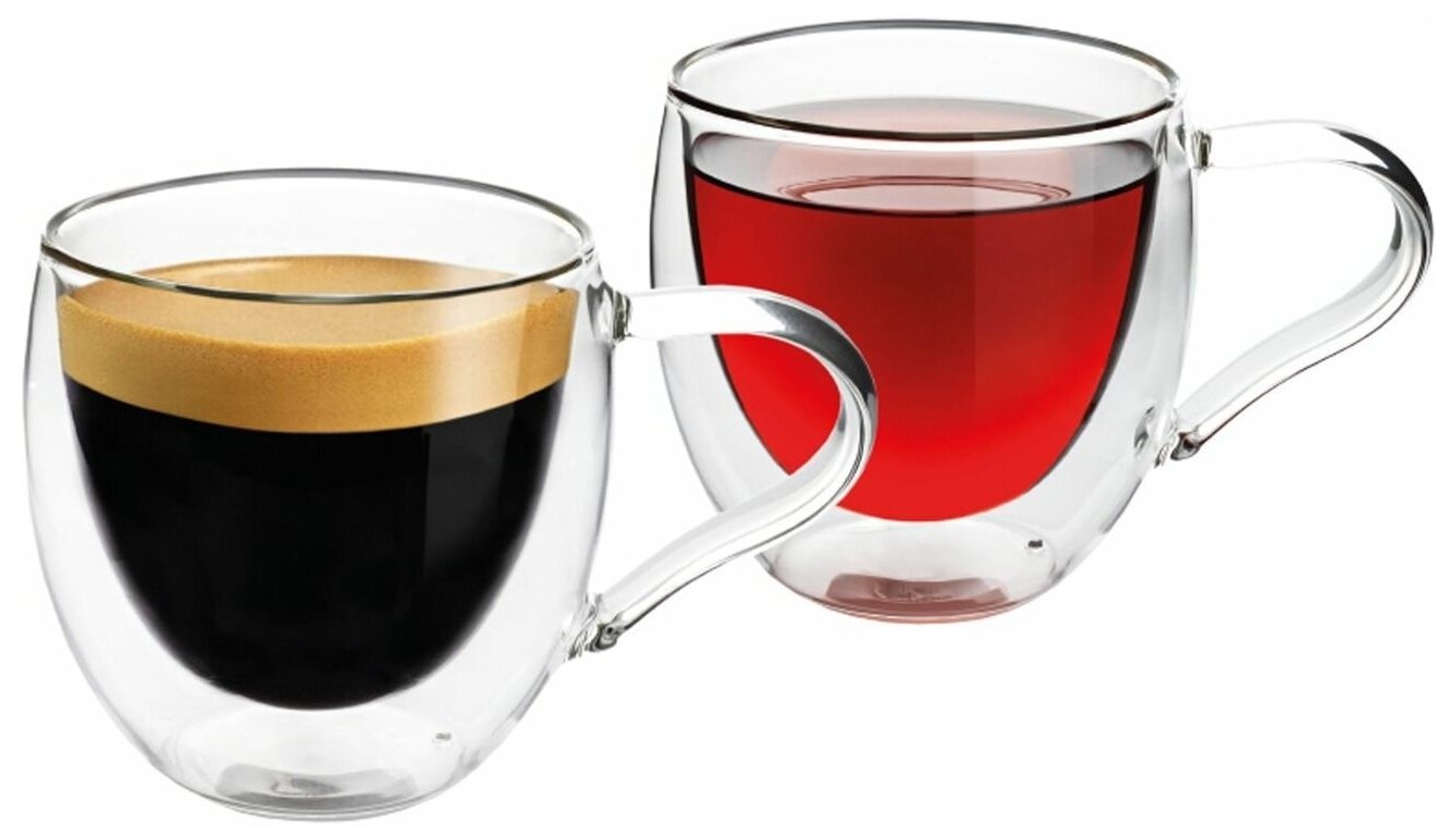 Набор кружек Italco, двойные стенки, стекло, прозрачные, 2 штуки, 250мл