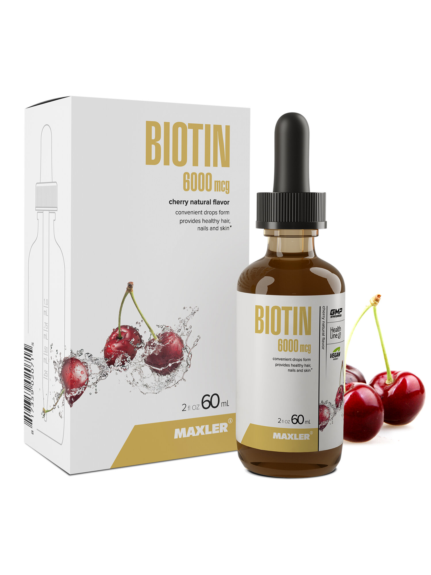 Биотин в каплях со вкусом вишни Maxler Biotin 6000 mcg, 60 мл (США)