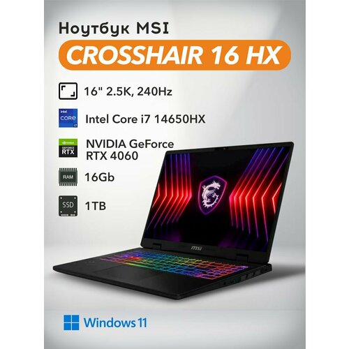 Игровой ноутбук MSI Crosshair 16 HX D14V Intel i7-14650HX16Gb1TbRTX406016 25K 240HzWin 11 RUРаскладка RU 12900000₽