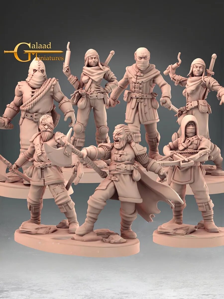 Набор миниатюр*Бындиты-7шт* Размер - 40мм. База-25мм