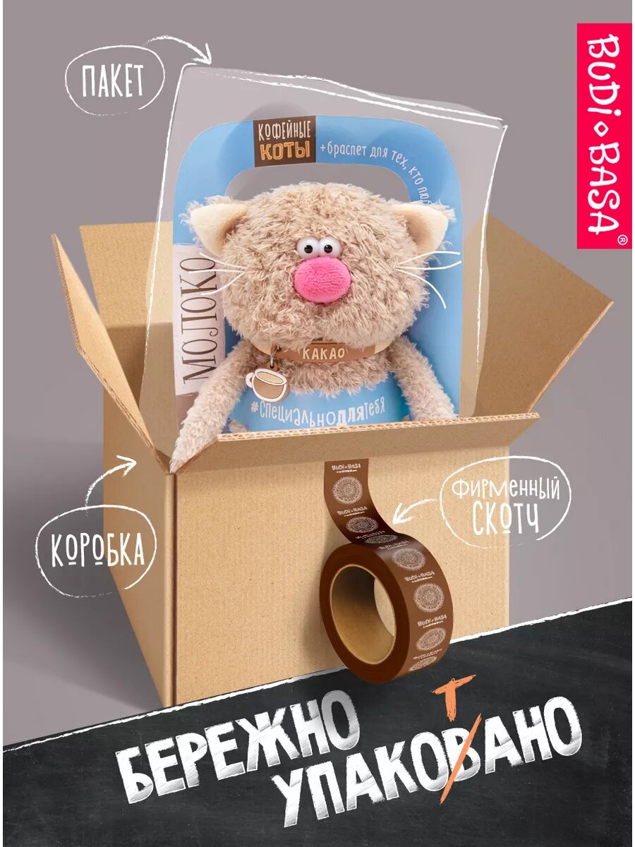 Мягкая игрушка BUDI BASA Кофейный кот Какао 16 см для детей от 3-х лет — фото 1