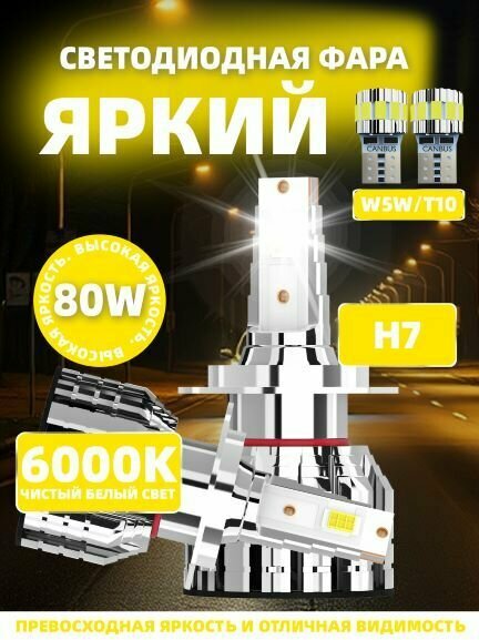 Светодиодные лед лампы H7,6000K,20000LM, ЛАМПЫ НАКАЛИВАНИЯ ФАР