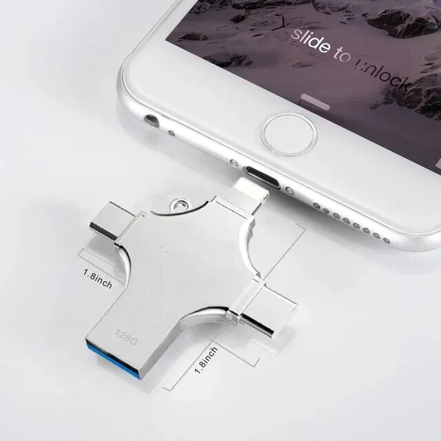 USB Флешка,128Гб, выходы Lightning, Type-C, Micro USB, USB — фото 1