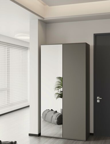 Изображение товара Шкаф для одежды 2ух дверный с зеркалом, шкаф распашной в прихожую, STARK, Серый графит, 1000х1850х400 мм (ШхВхГ)