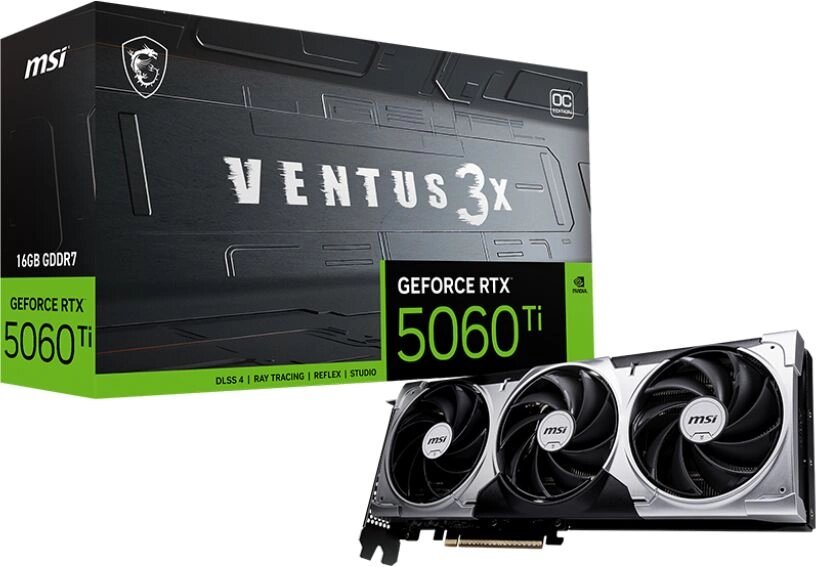 Видеокарта MSI PCI-E 5.0 RTX 5060 Ti 16G VENTUS 3X OC NVIDIA GeForce RTX 5060TI 16Gb 128bit GDDR7 2602/28000 HDMIx1 — фото 1