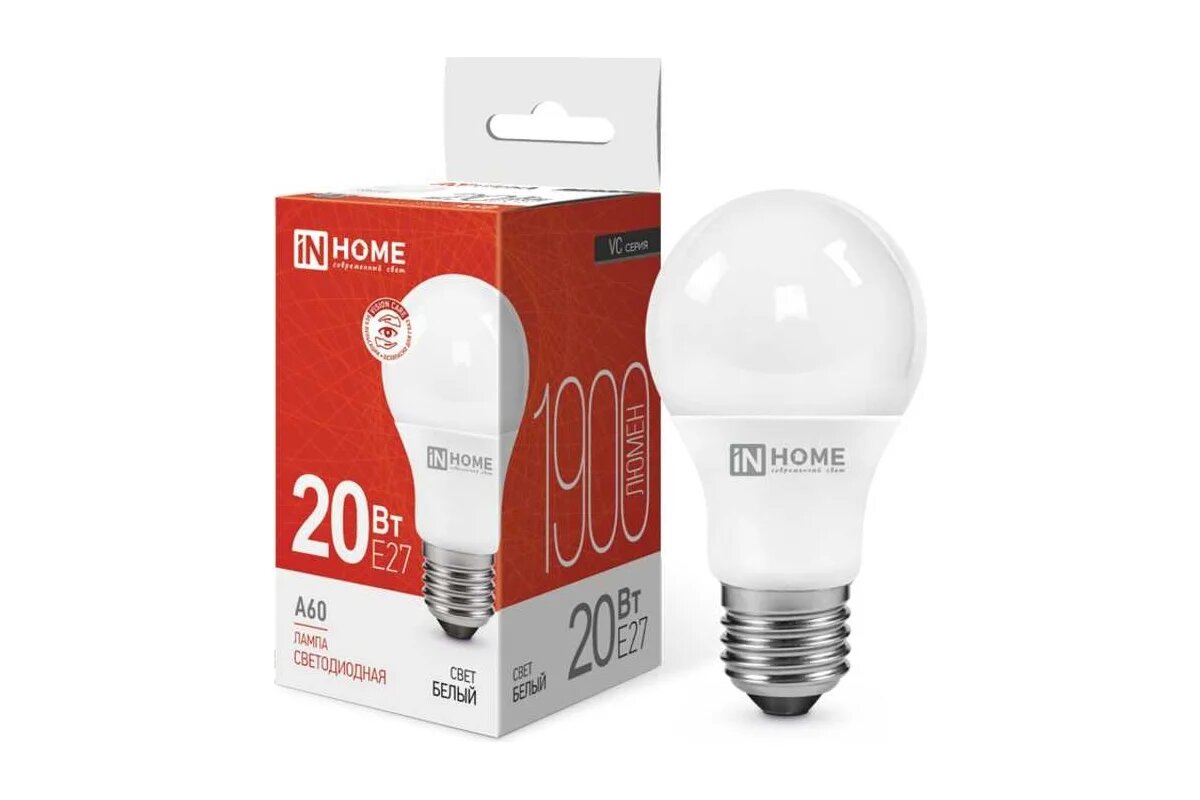 Лампа светодиодная LED-A60-VC 20Вт 230В E27 4000К 1900лм IN HOME 4690612020303