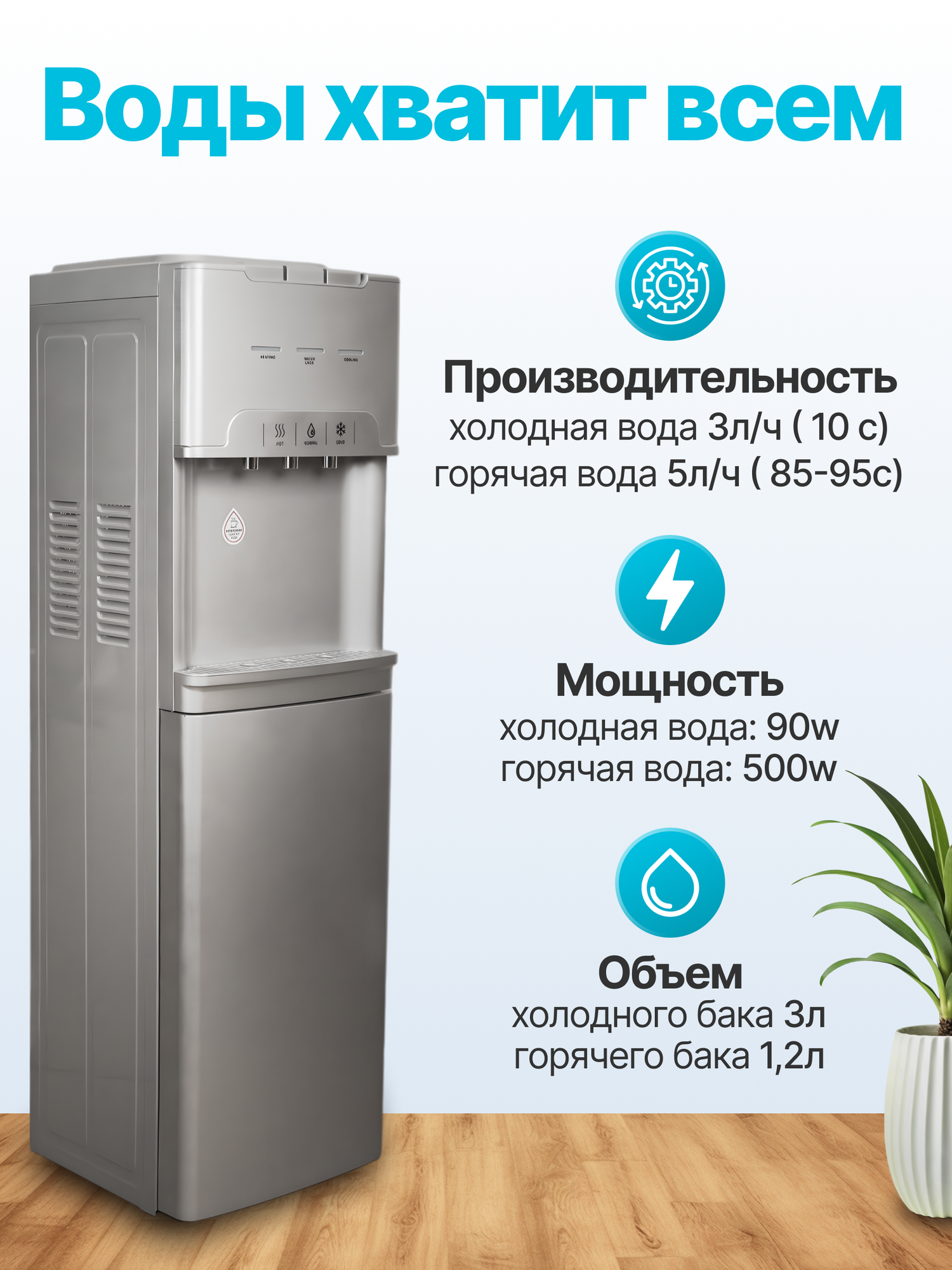 Кулер для воды Silver Star напольный с нагревом и компрессорным охлаждением с нижней загрузкой