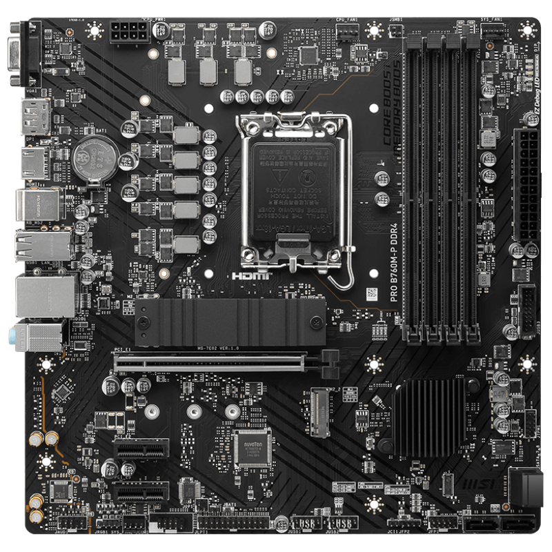Материнская плата MSI PRO B760M-P DDR4 Soc-1700 Intel B760 4xDDR4 mATX AC`97 8ch(7.1) GbLAN+VGA+HDMI+DP