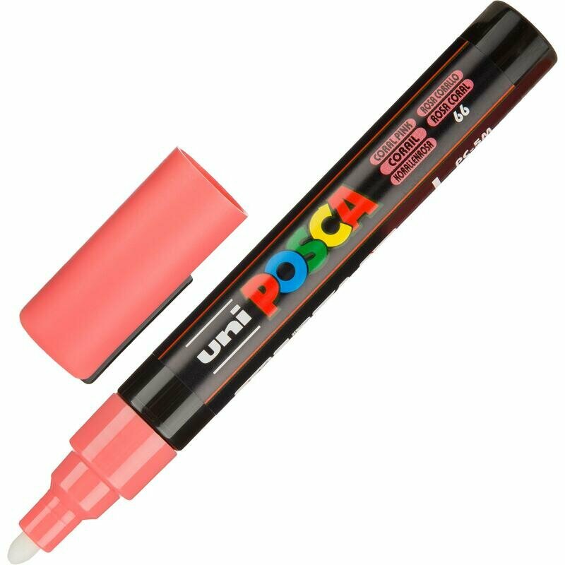 Маркер акриловый POSCA PC-5M, кораллово-розовый,1.8-2.5 мм, пулнак-ик 149531