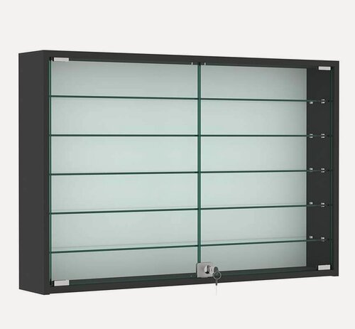 Изображение товара Витрина настенная №3-5А широкая с пятью стеклянными полками, Черный